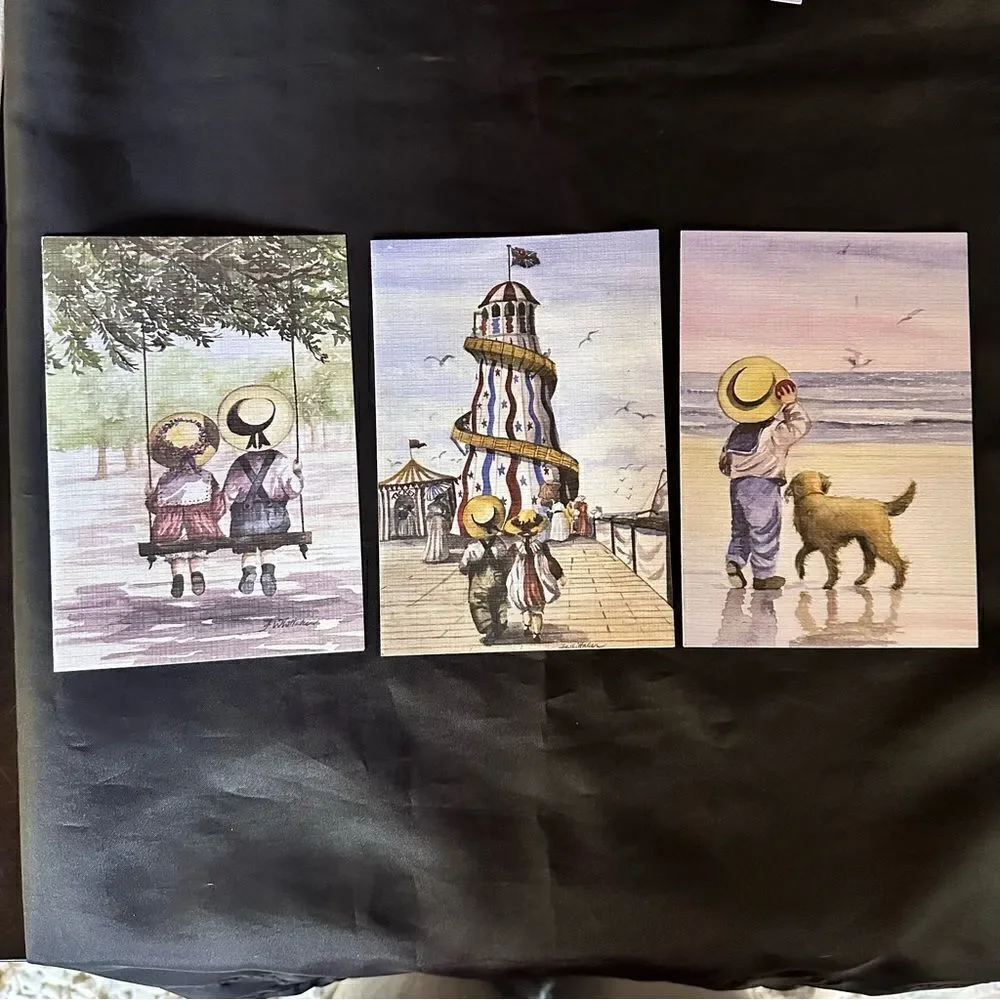 Faye Whittaker Edwardian Style Seaside Scene Print Greetings Cards w envelopes